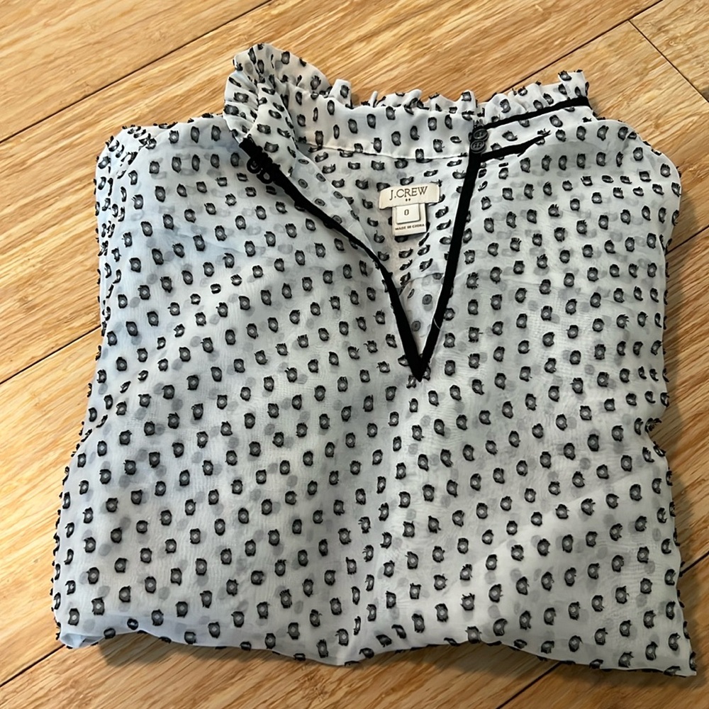 J.Crew size 0 blouse with ruffles at neck and cuffs